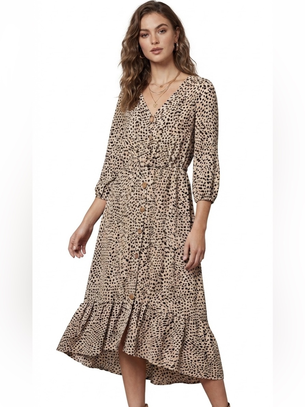 Vogue Studio Leopard Print Button-Front Midi Dress